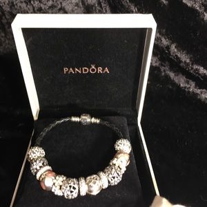 Pandora leather bracelet and charms set